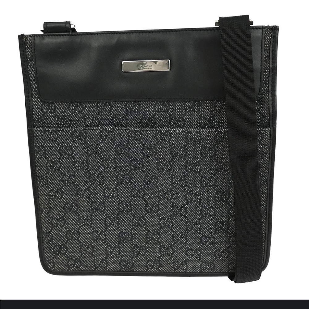 Gucci GG Black and Gray Monogram Canvas With Leather Trim Shoulder/Messenger Bag